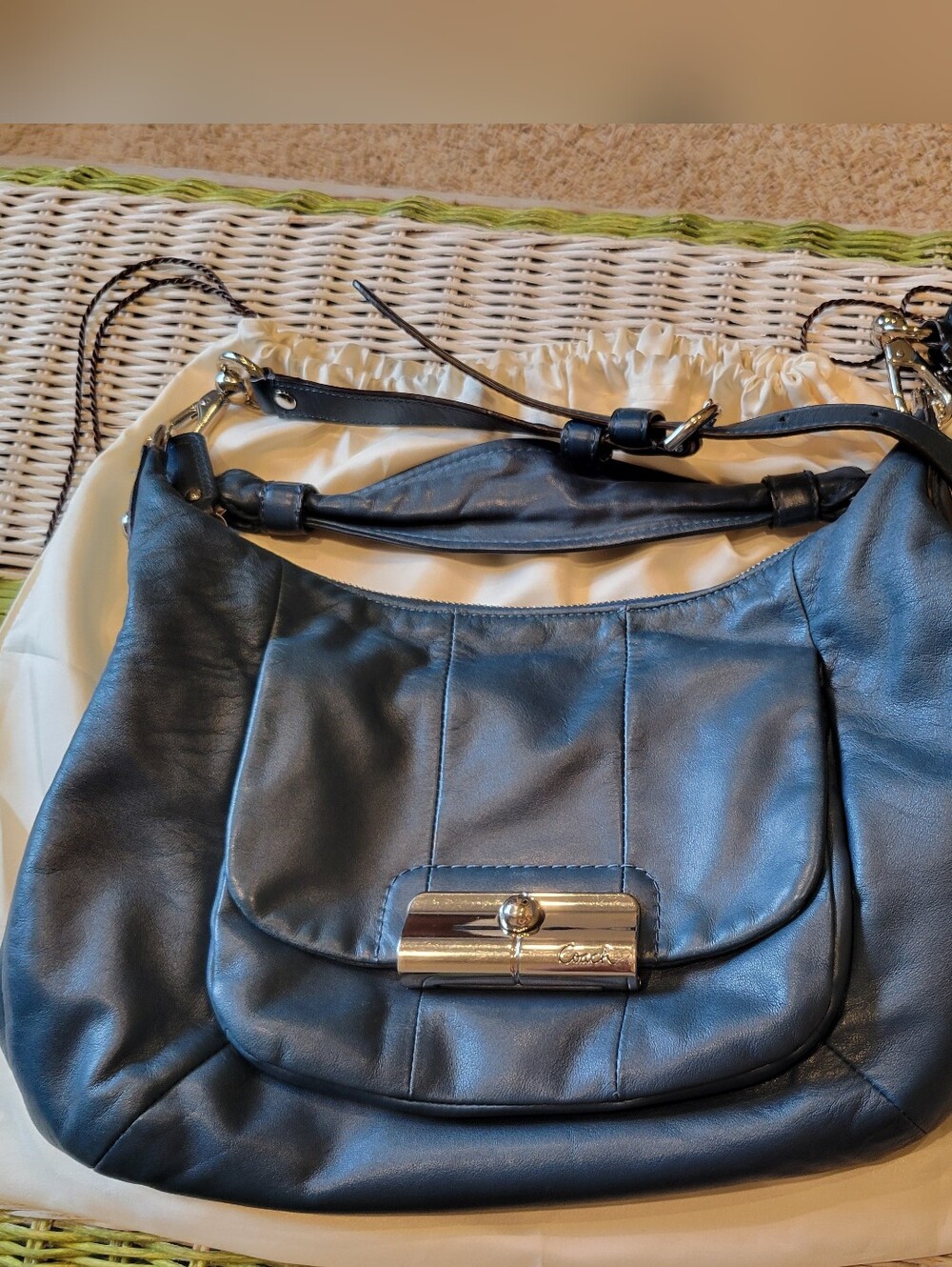 COACH Kristin New York Blue Leather Large Satchel Shoulder Tote Purse Bag